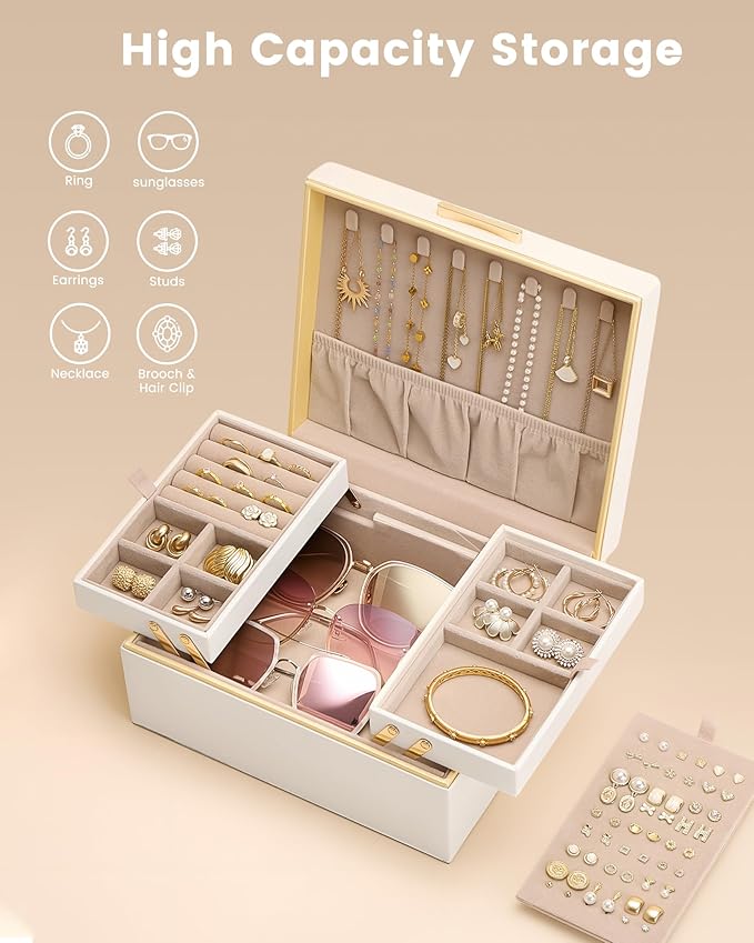 Jewelry Box Organizer for Women Girls, for Necklace Earrings Rings Bracelets